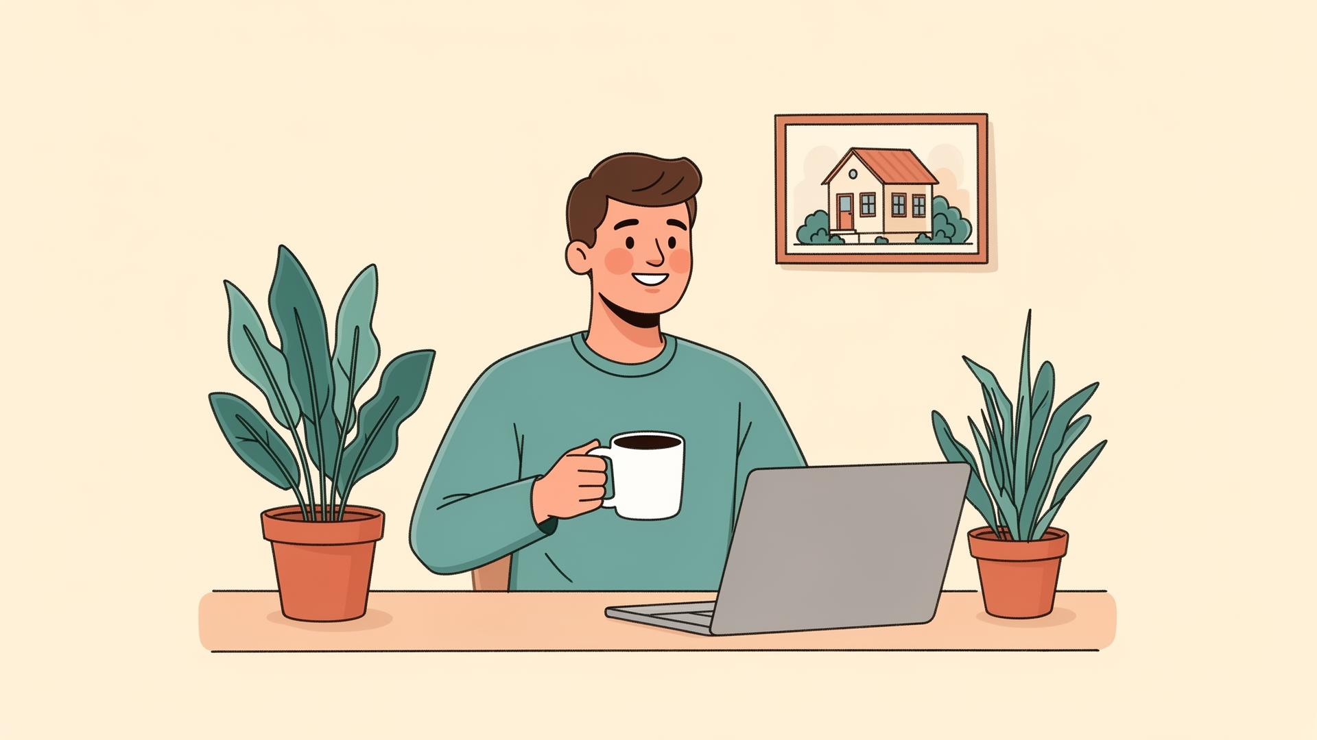 A friendly member of the Kali Rentals team at his desk with coffee