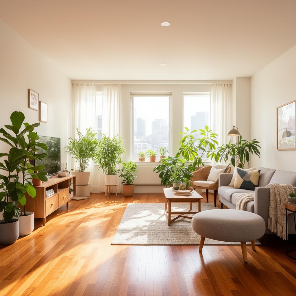 Bright, welcoming rental apartment interior with plants and natural light